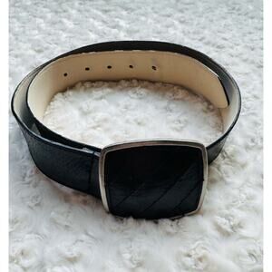 Another Line Italian Leather Black Cowboy Western 1.5"  Big Buckle Unisex Belt